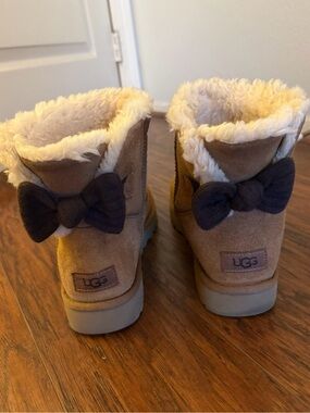 UGG Chestnut Suede Short Boot with Dark Brown Bow
